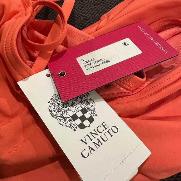 Vince Camuto Plunge Cutout One-Piece Swimsuit Pop Coral - Picture 7 of 10